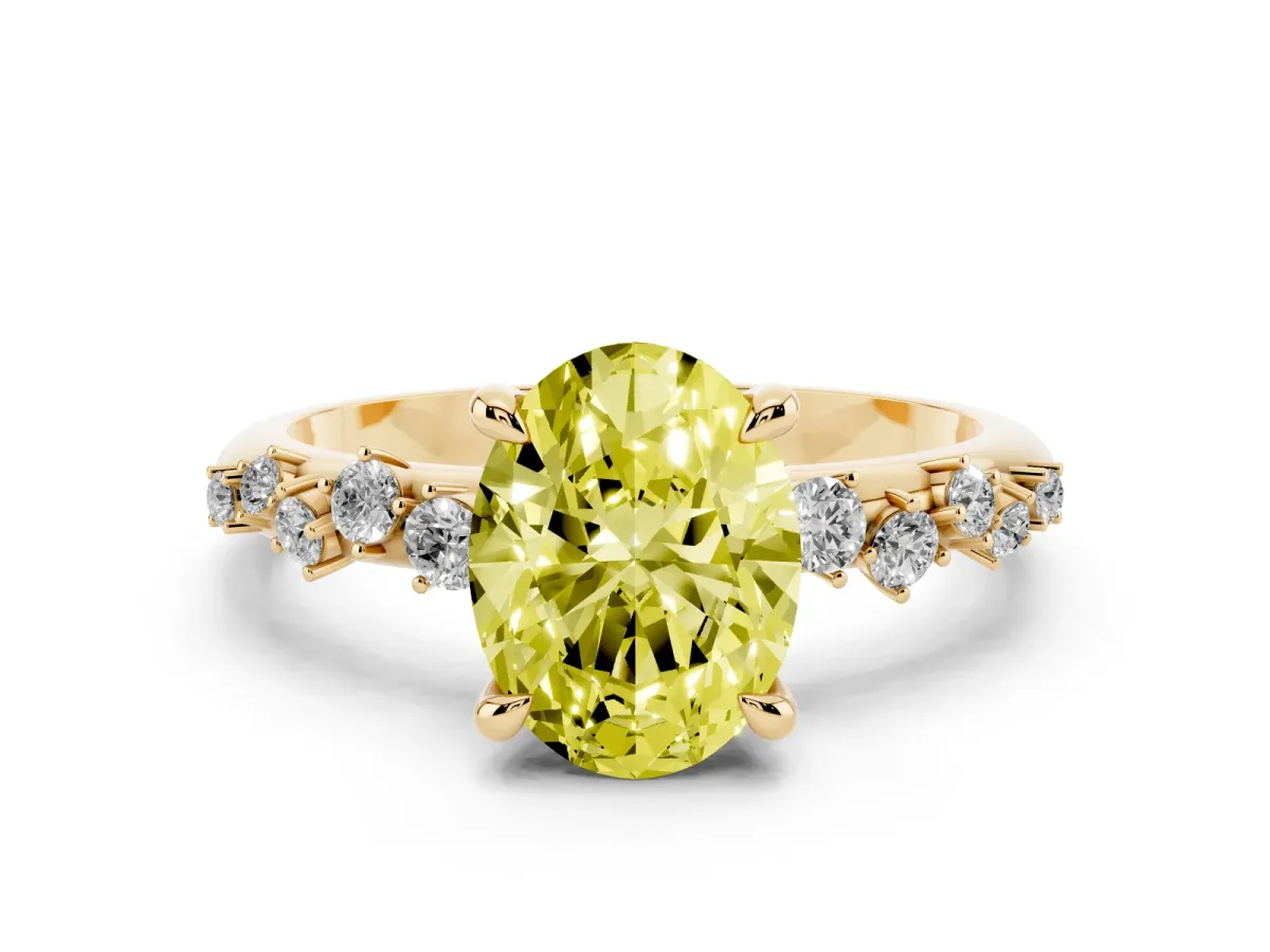 Fancy Yellow Oval Cut Cut Diamond Vine Band with Four-Prong Setting Yellow gold