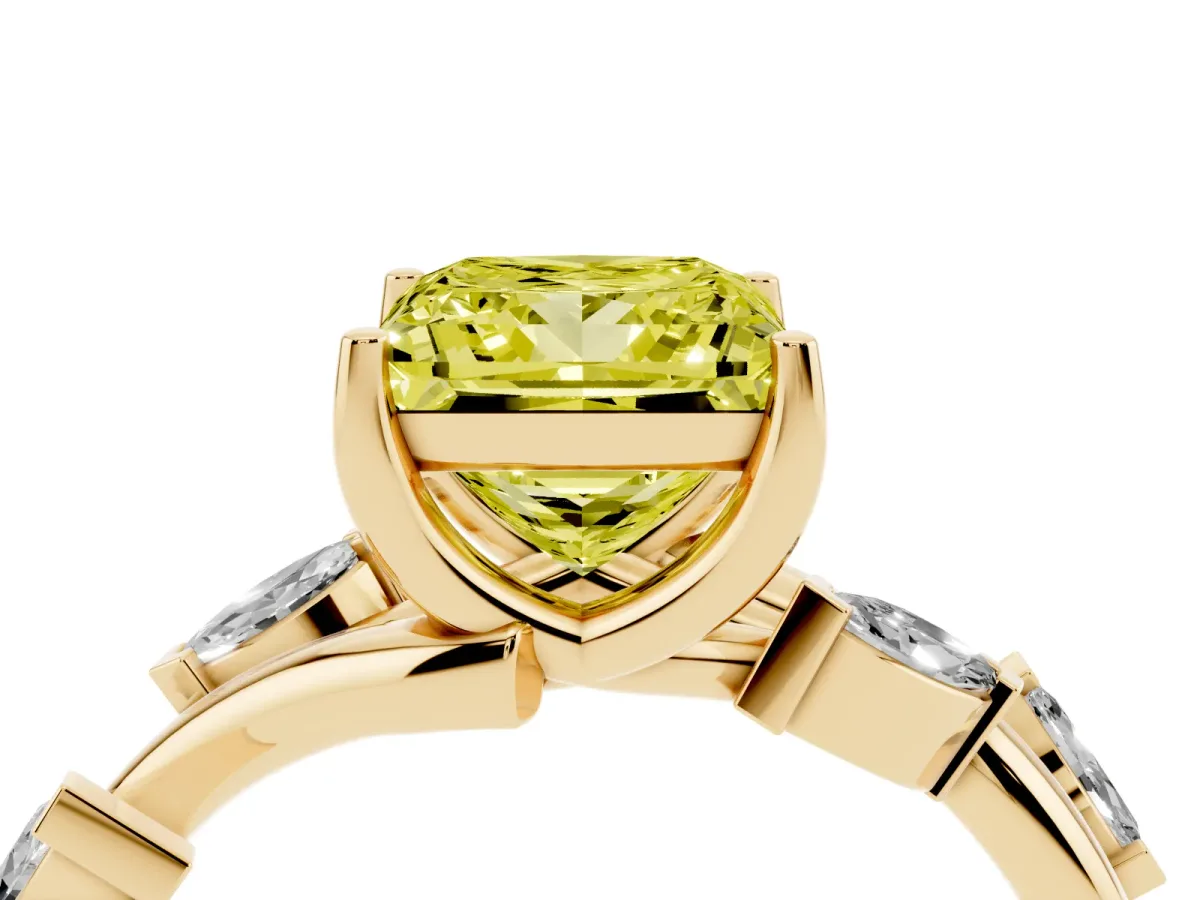 Fancy Yellow Princess Cut Solitaire Twisted Band Marquise Accent Prong Setting Ring Yellow gold
