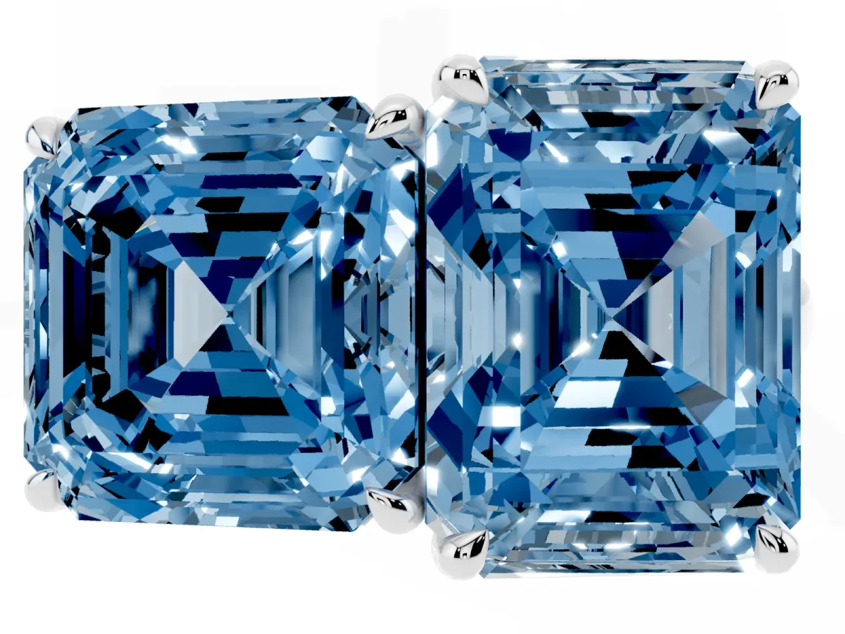 Fancy Blue Asscher Cut and Emerald Cut Toi Moi Ring with Prong Setting Platinum