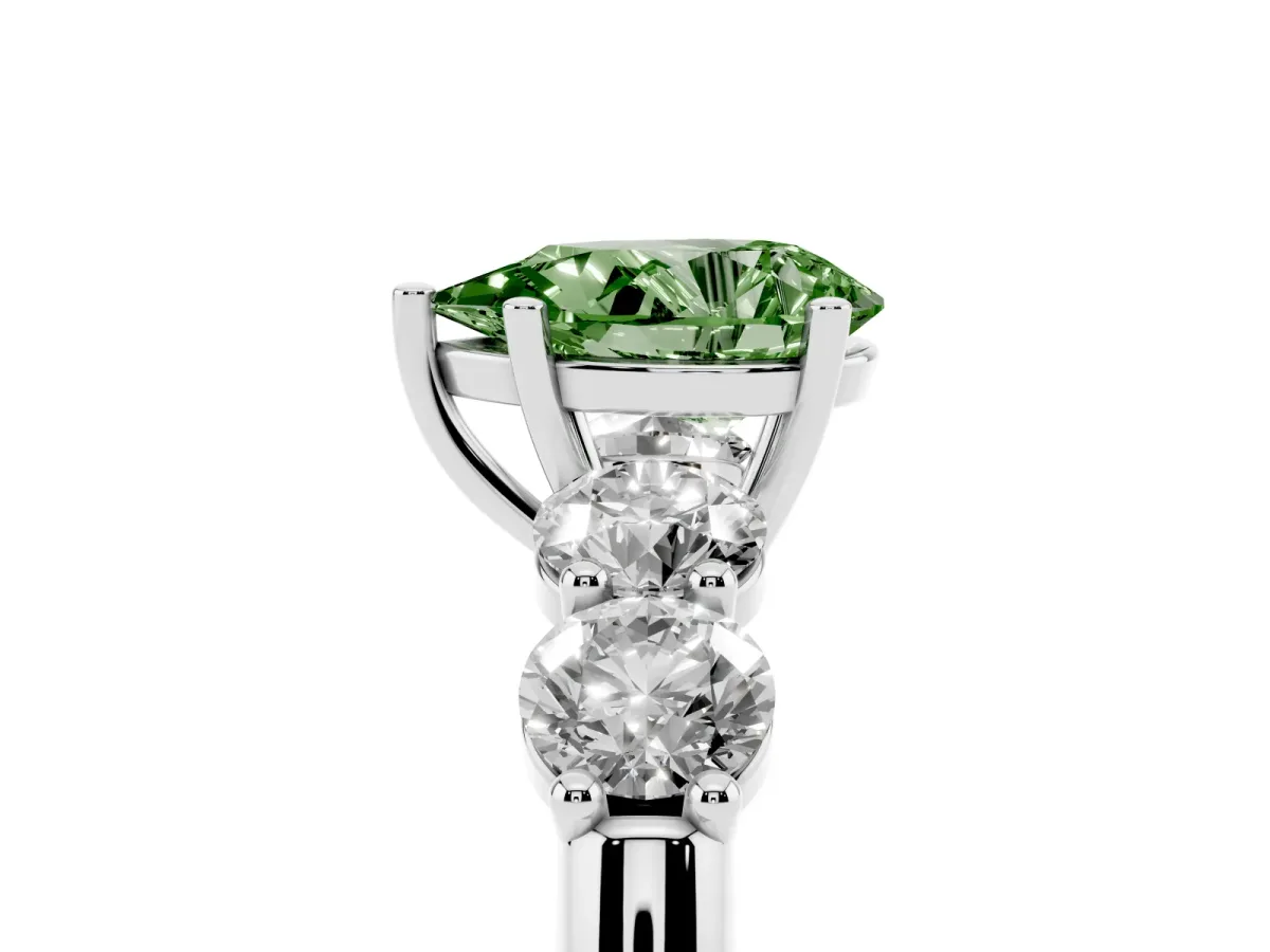 Fancy Green Pear Cut Cut Five-Stone Prong Set Diamond Ring with Classic Band Silver