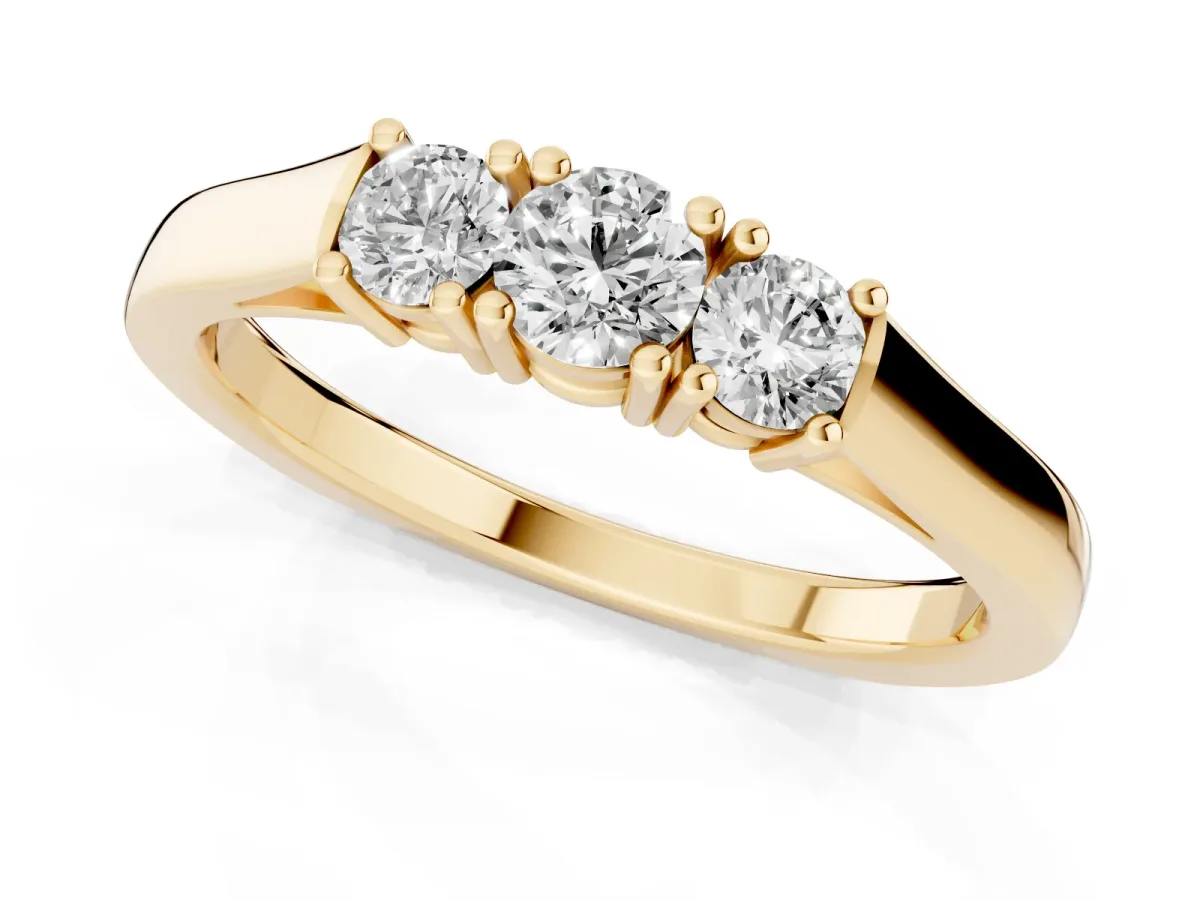 Three-Stone Round Cut Diamond Channel Set Band with Prong Setting Yellow gold