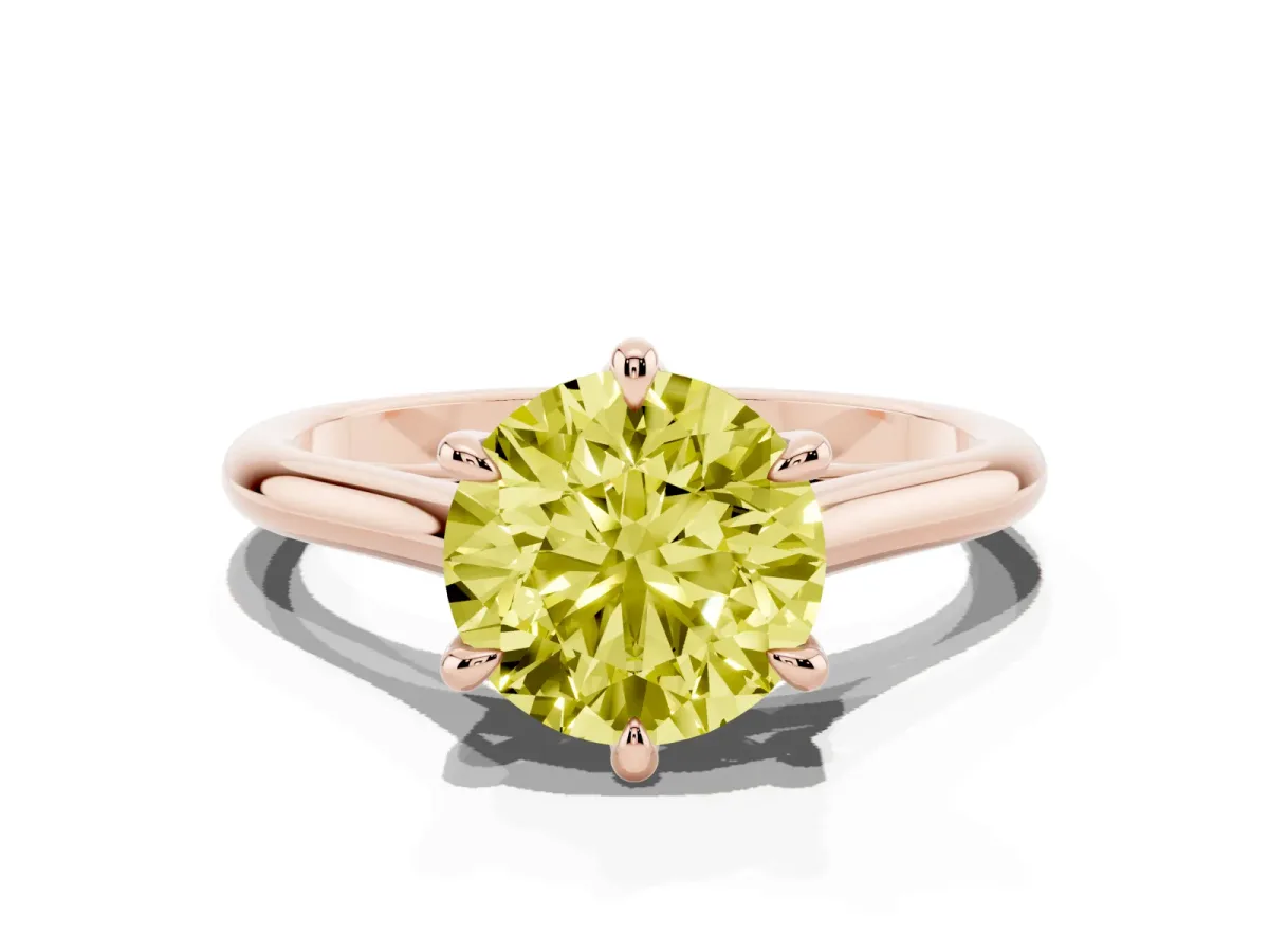 Fancy Yellow Round Cut Solitaire Engagement Ring with Six-Prong Setting and Classic Band Rose gold