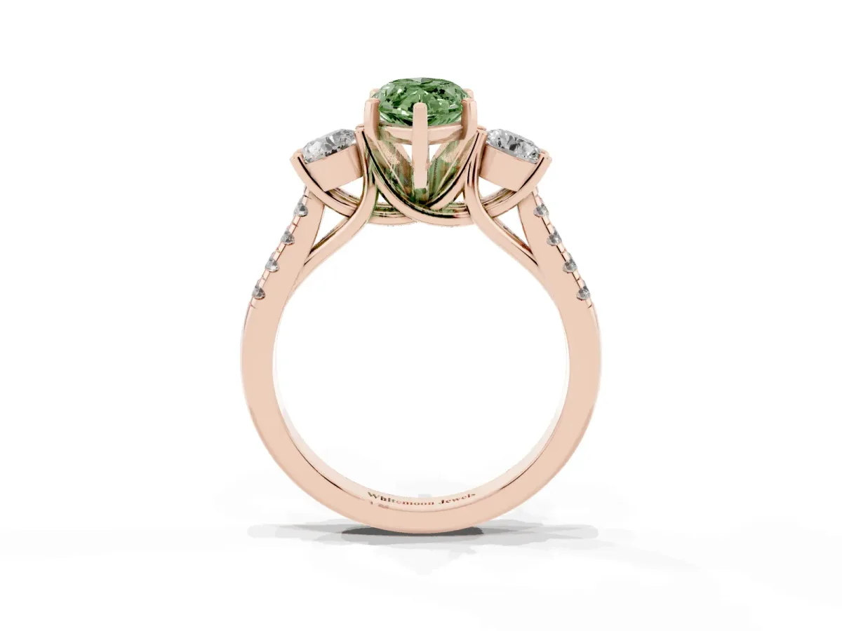 Fancy Green Three-Stone Marquise Cut Diamond Pavé Band with Four-Prong Setting Rose gold