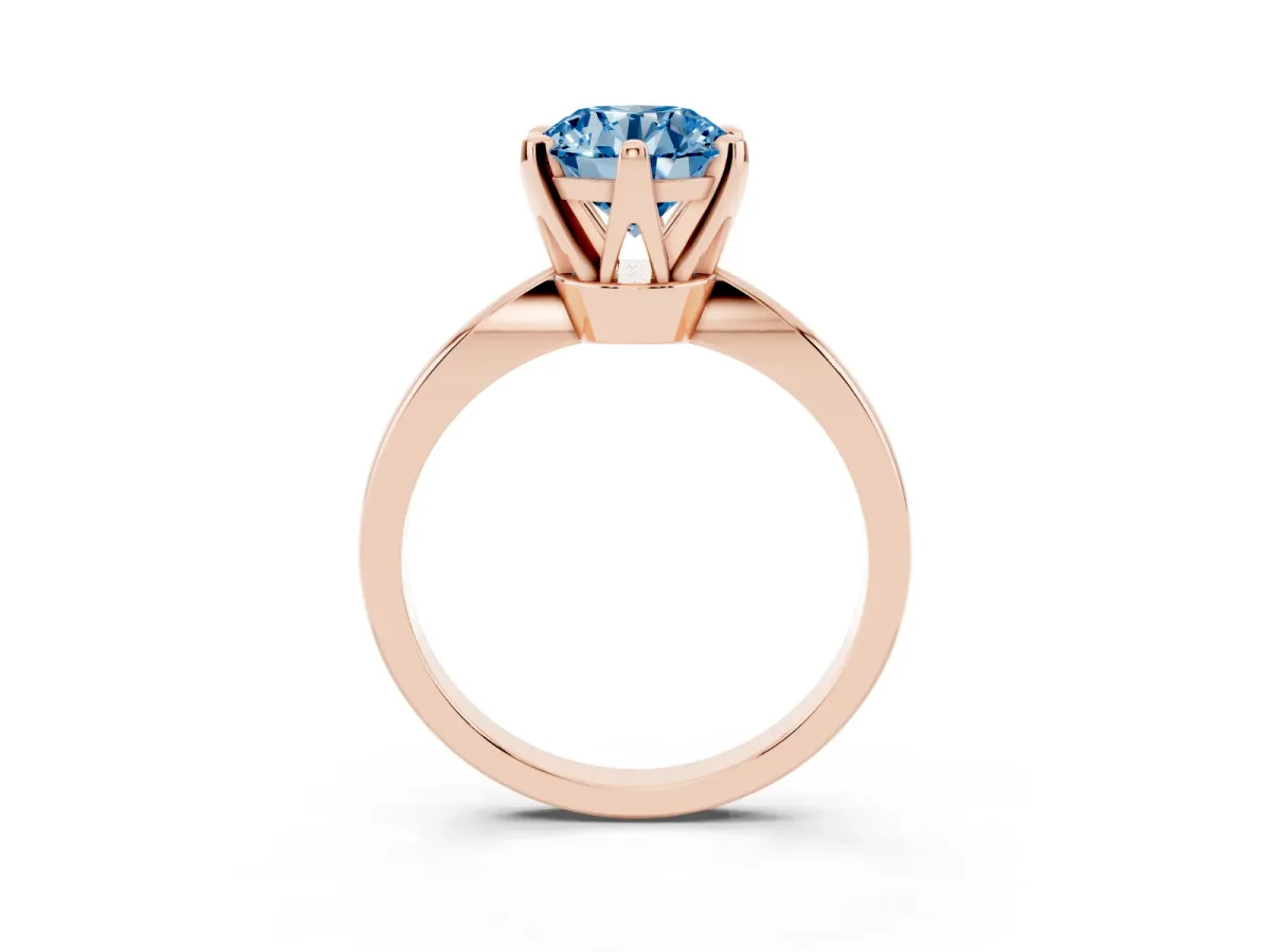 Fancy Blue Round Cut Solitaire Engagement Ring with Six-Prong Setting and Tapered Band Rose gold