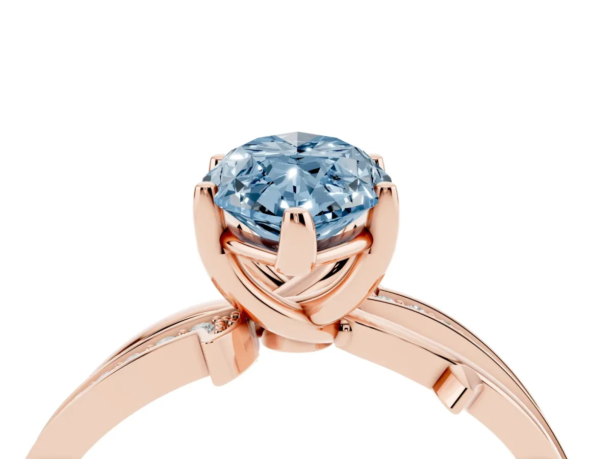Fancy Blue Marquise Cut Solitaire Twist Band with Pavé Accents and Four-Prong Setting Rose gold