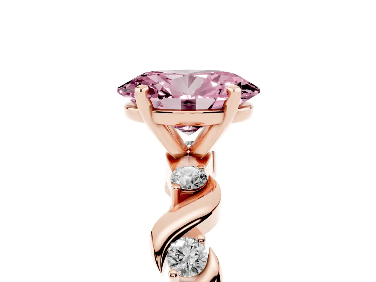 Fancy Pink Oval Cut Diamond Solitaire Twisted Band with Round Accents and Prong Setting Rose gold