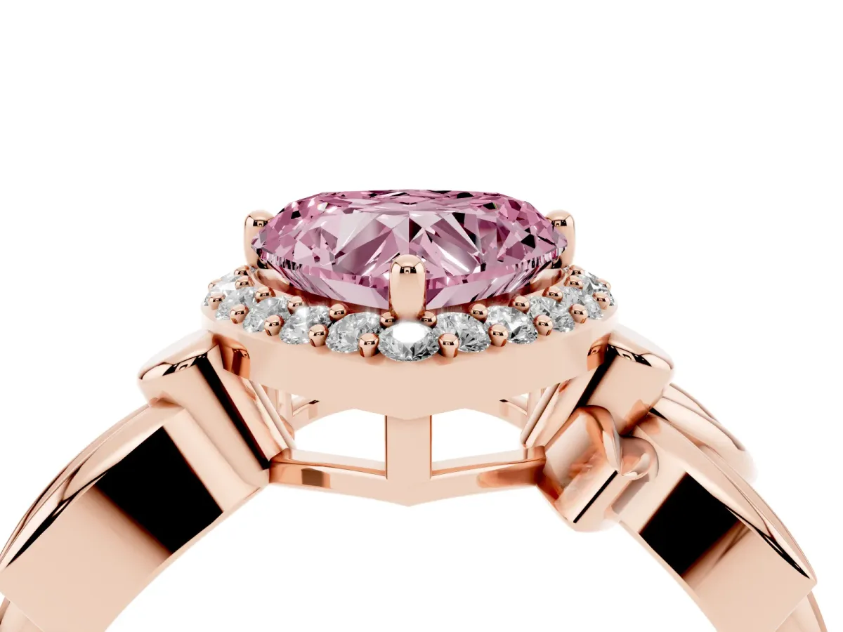 Fancy Pink Heart Cut Halo Diamond Floral Band with Four-Prong Setting Rose gold