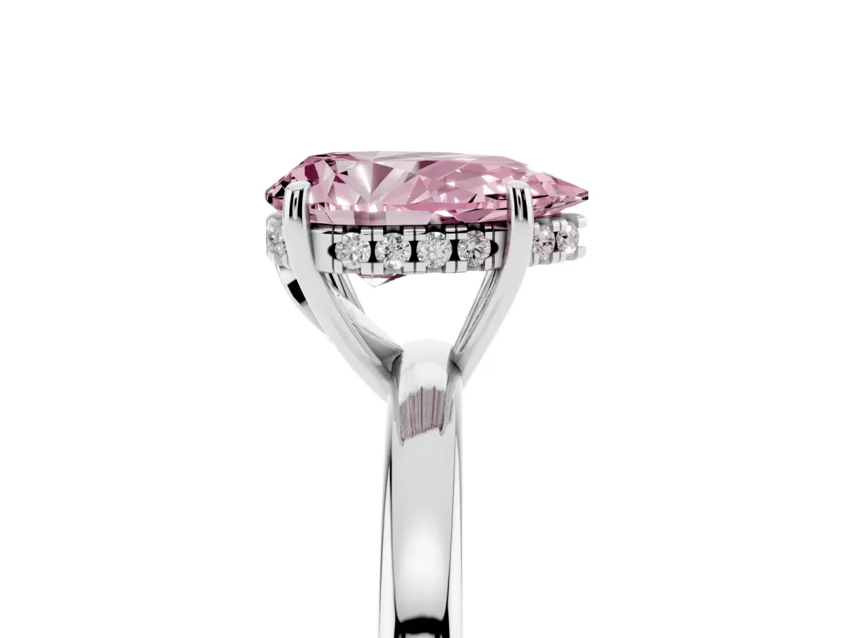 Fancy Pink Pear Cut Solitaire Diamond Ring with Prong Setting and Plain Band White gold
