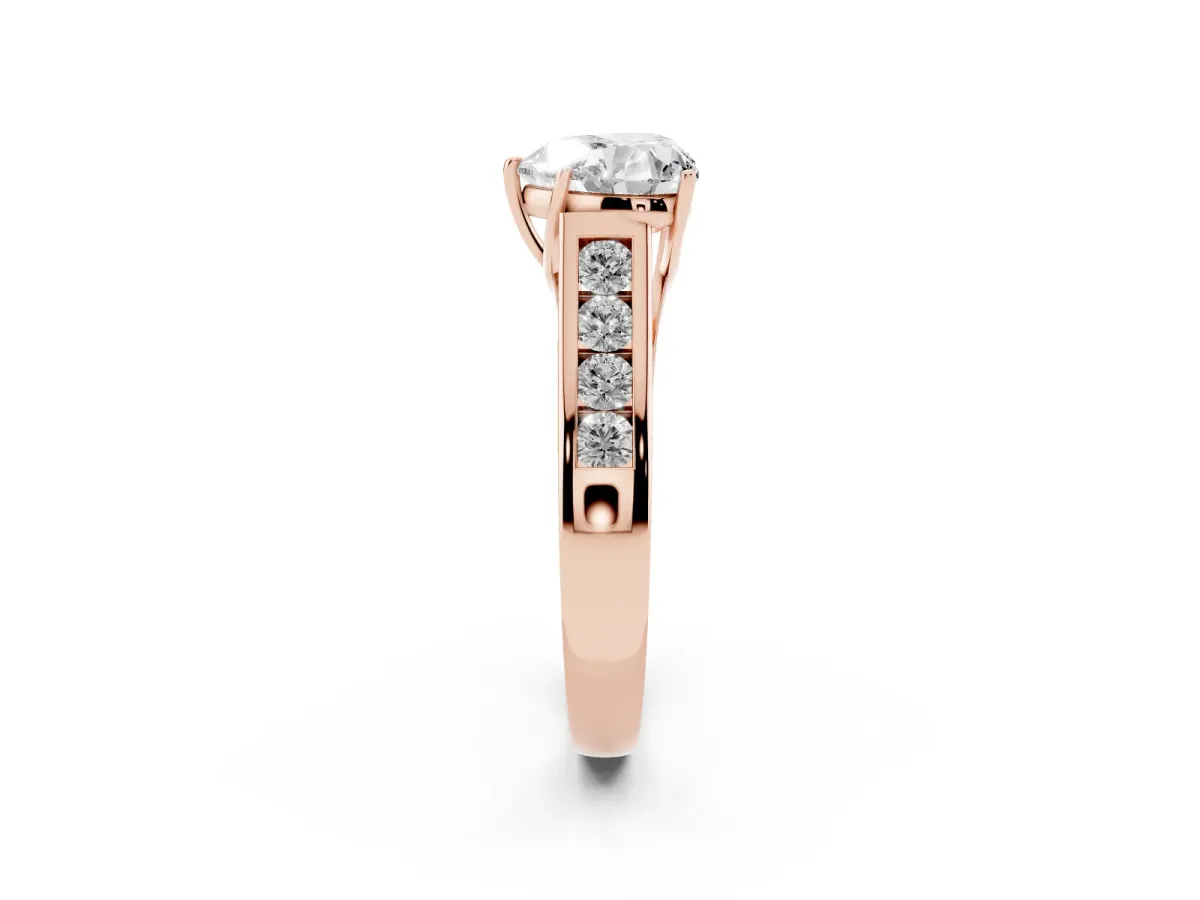 Heart Cut Brilliant Channel-Set Solitaire Ring with Four-Prong Setting Rose gold
