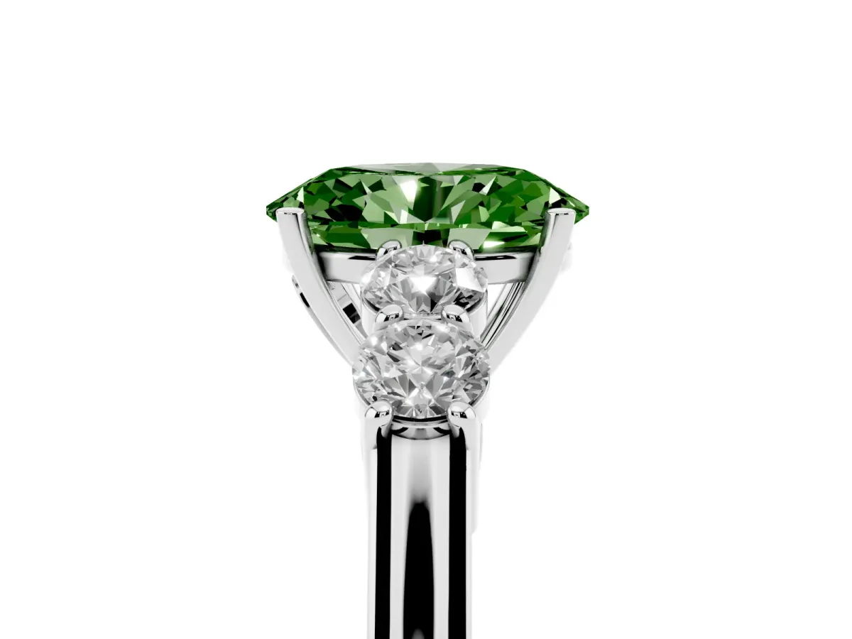 Fancy Green Oval Cut Cut Diamond Five-Stone Prong Set White Gold Ring Platinum