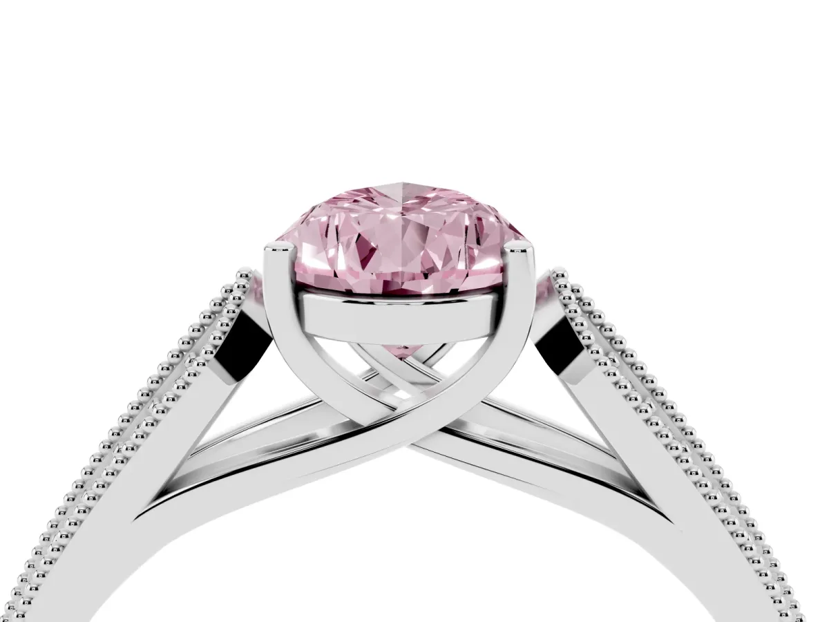 Fancy Pink Pear Cut Cut Pave Split Shank Engagement Ring with Four-Prong Setting White gold