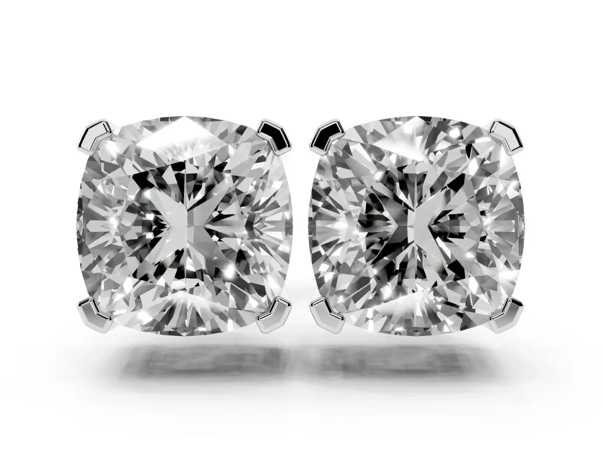 Cushion Cut Diamond Stud Earrings Platinum