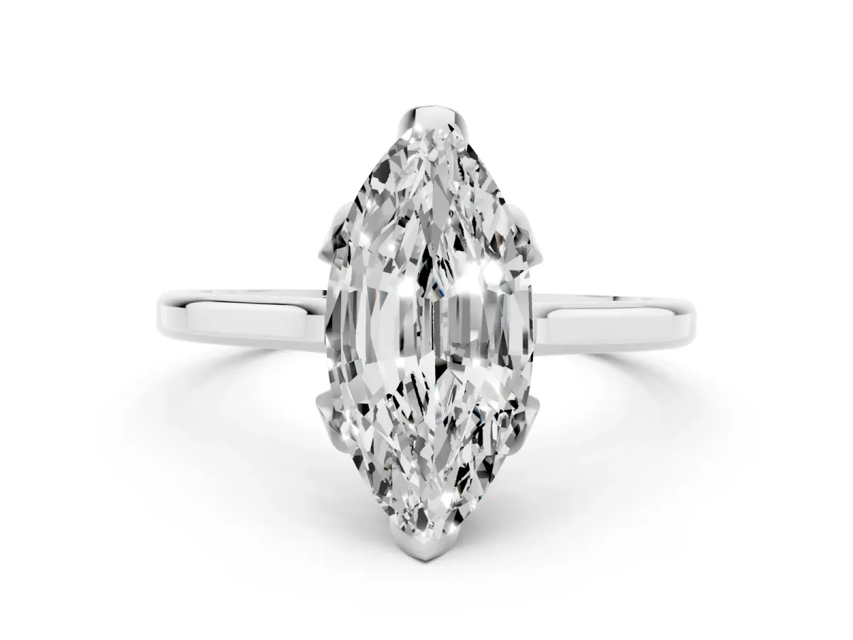 Marquise Cut Diamond Solitaire Ring with Flower Prong Setting and Classic Band Silver