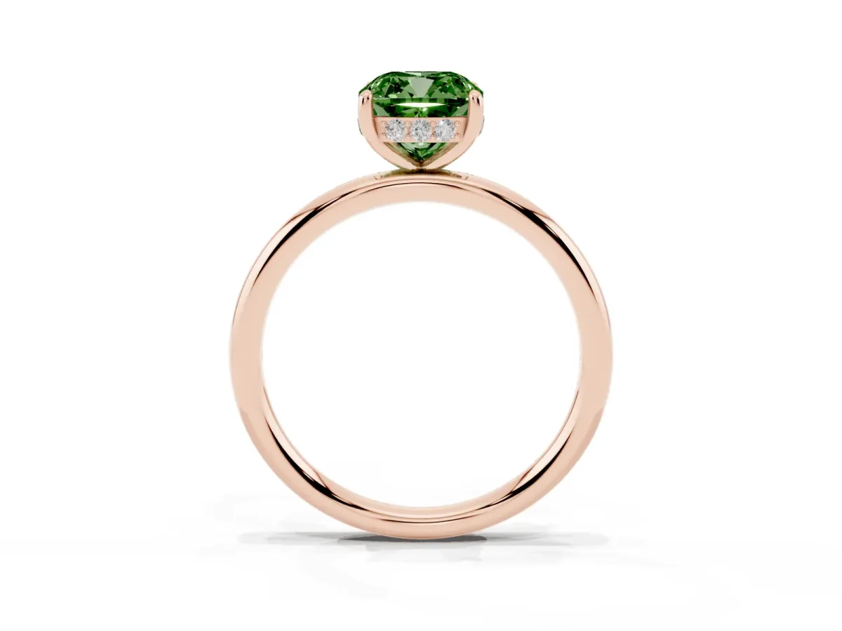 Fancy Green Cushion Cut Solitaire Diamond Ring with a Classic Band and Four-Prong Setting Rose gold