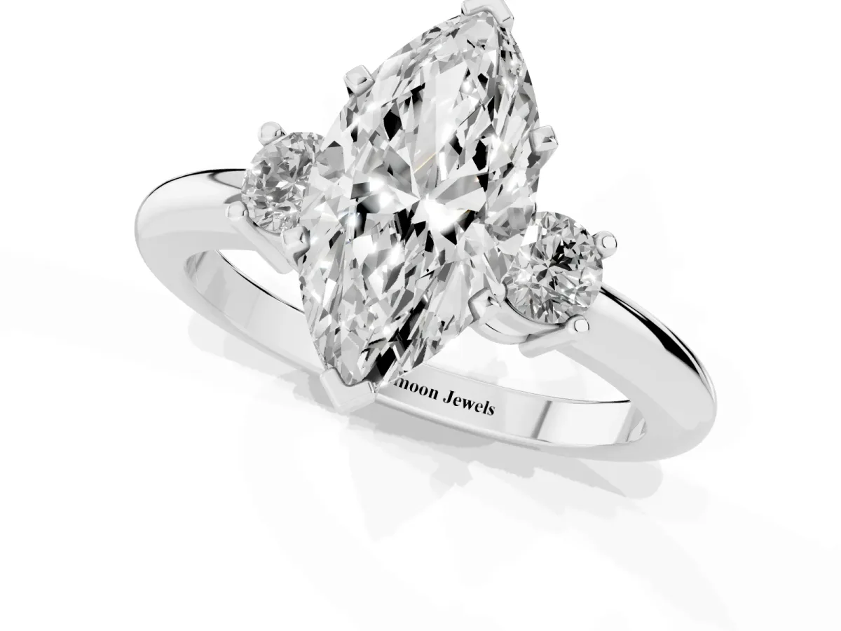 Three-Stone Marquise Cut Cut Diamond Solitaire with Prong Setting and Classic Band Silver