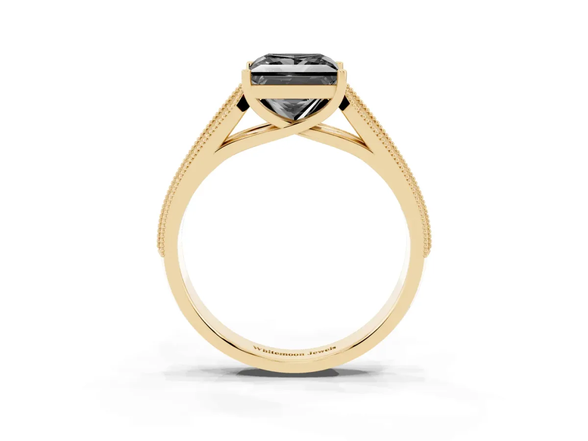 Fancy Black Princess Cut Cut Pave Split Shank Engagement Ring with Four-Prong Setting Yellow gold