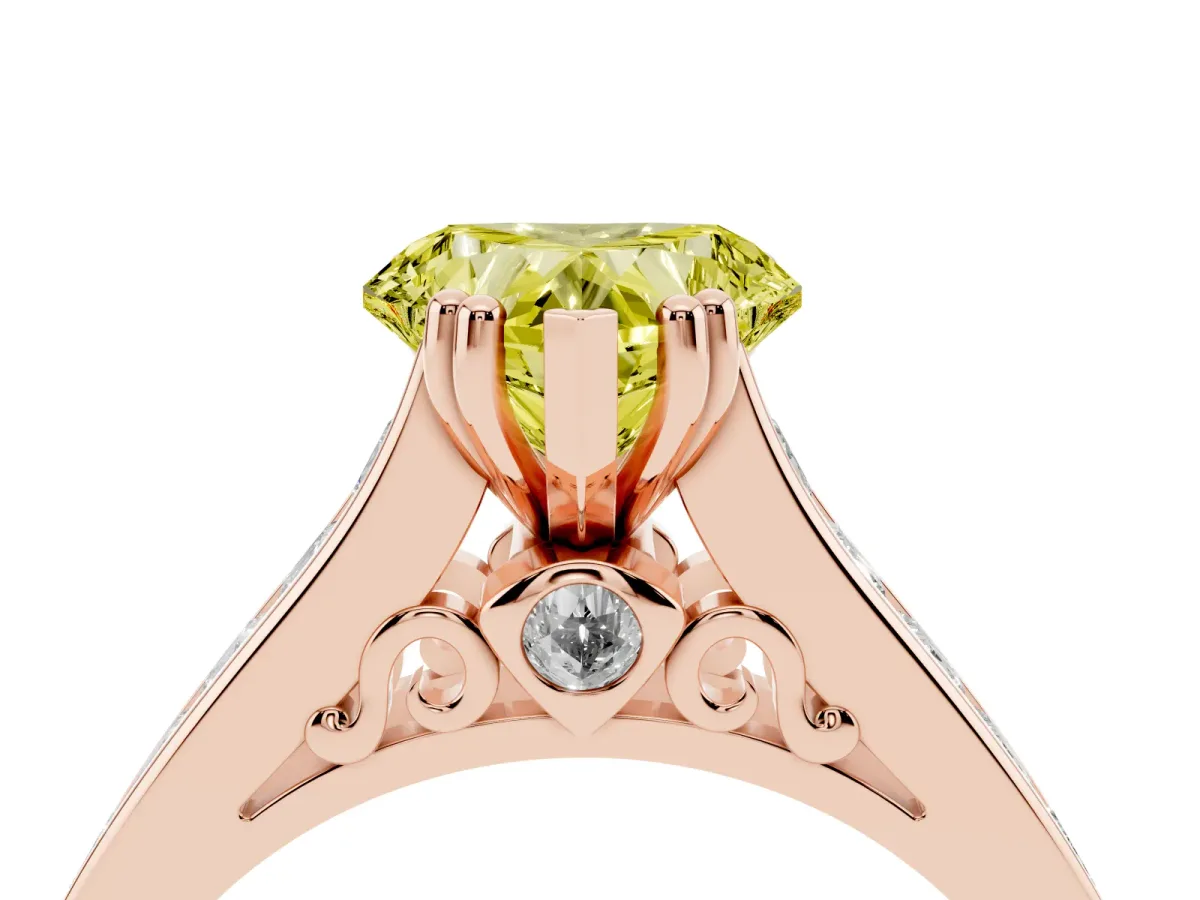 Fancy Yellow Heart Cut Cut Channel Set Solitaire Engagement Ring with Prong Setting Rose gold