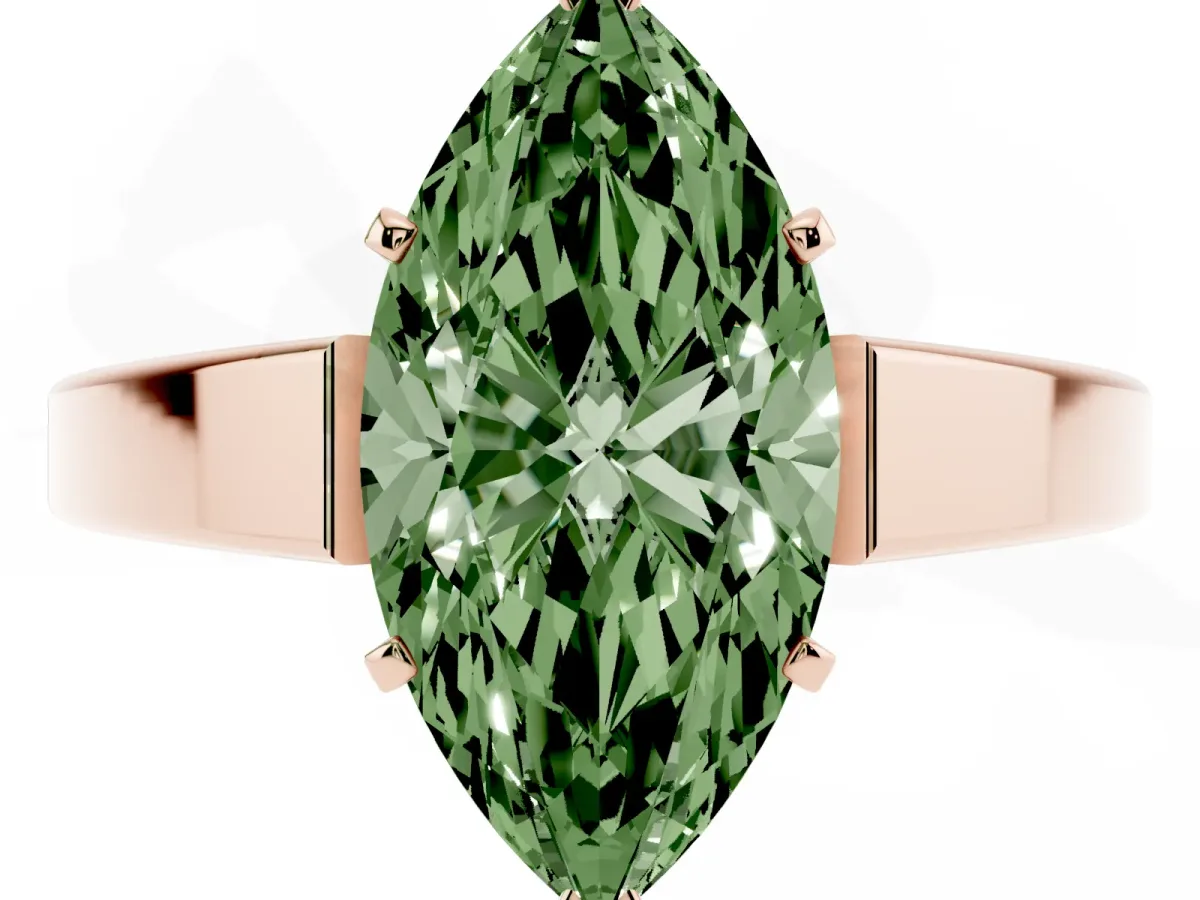 Fancy Green Marquise Cut Solitaire Engagement Ring with Four-Prong Setting and Tapered Band Rose gold
