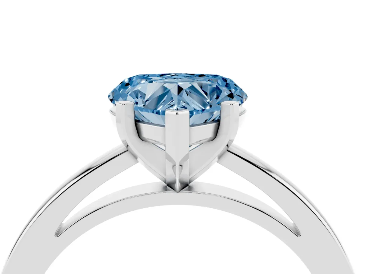 Fancy Blue Heart Cut Solitaire Diamond Engagement Ring with Four-Prong Setting on a Classic Band White gold