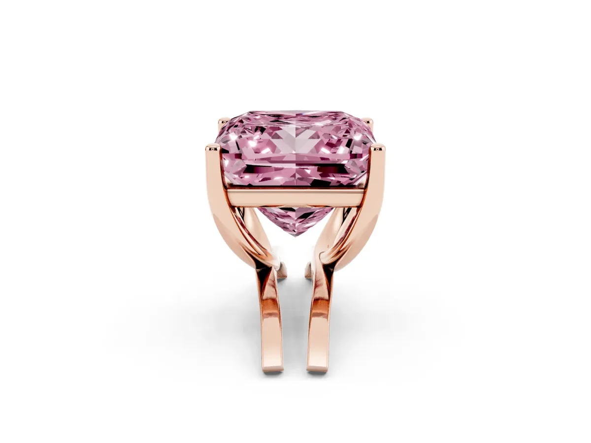 Fancy Pink Princess Cut Cut Diamond Solitaire Engagement Ring with Tapered Plain Band and Four-Prong Setting Rose gold
