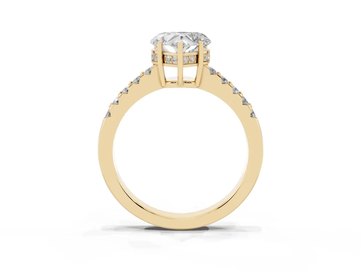 Heart Cut Solitaire Diamond Engagement Ring with Pavé Band and Six-Prong Setting Yellow gold
