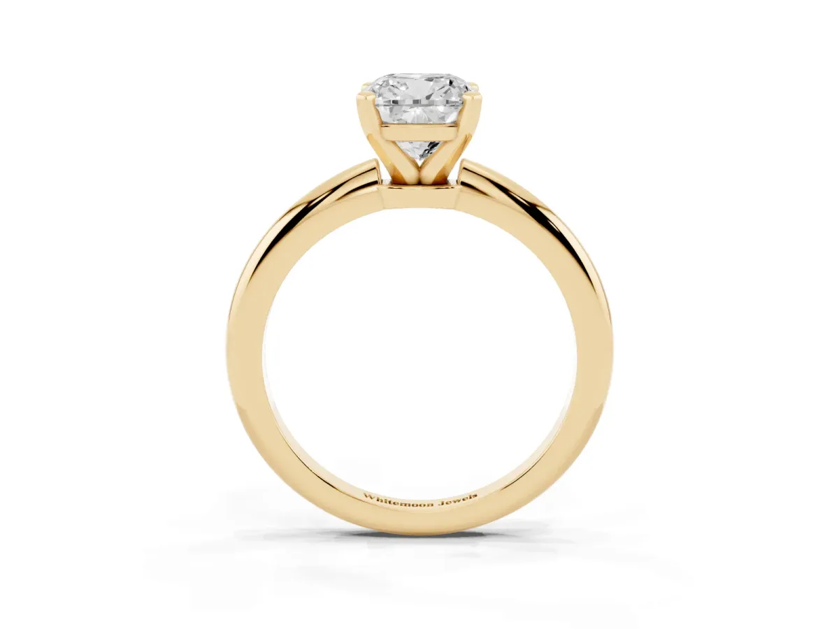Cushion Cut Diamond Solitaire Ring with Prong Setting and Classic Band Yellow gold