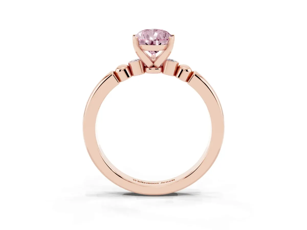 Fancy Pink Pear Cut Solitaire Beaded Band with Four-Prong Setting Rose gold