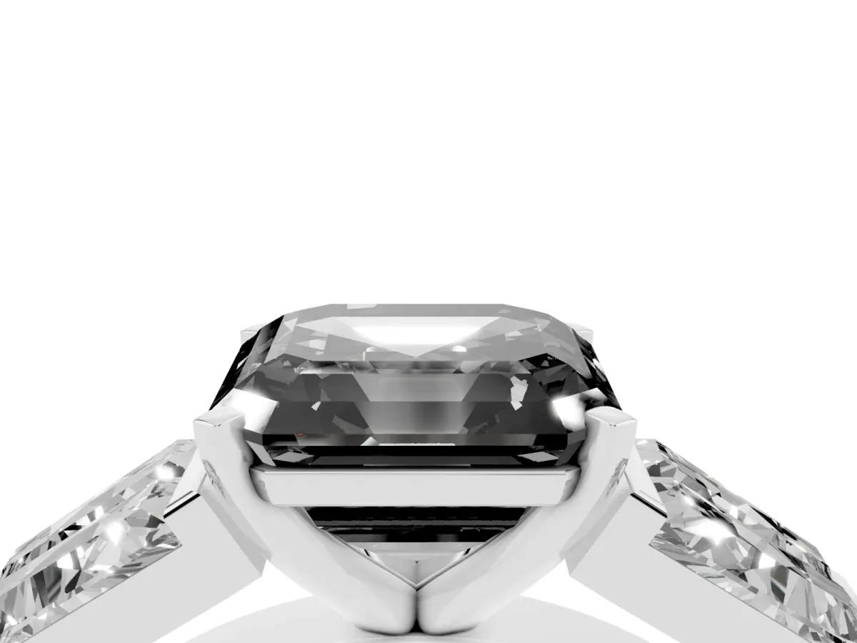 Fancy Black Asscher Cut Diamond Engagement Ring with Baguette Side Stones and Channel Set Band Silver