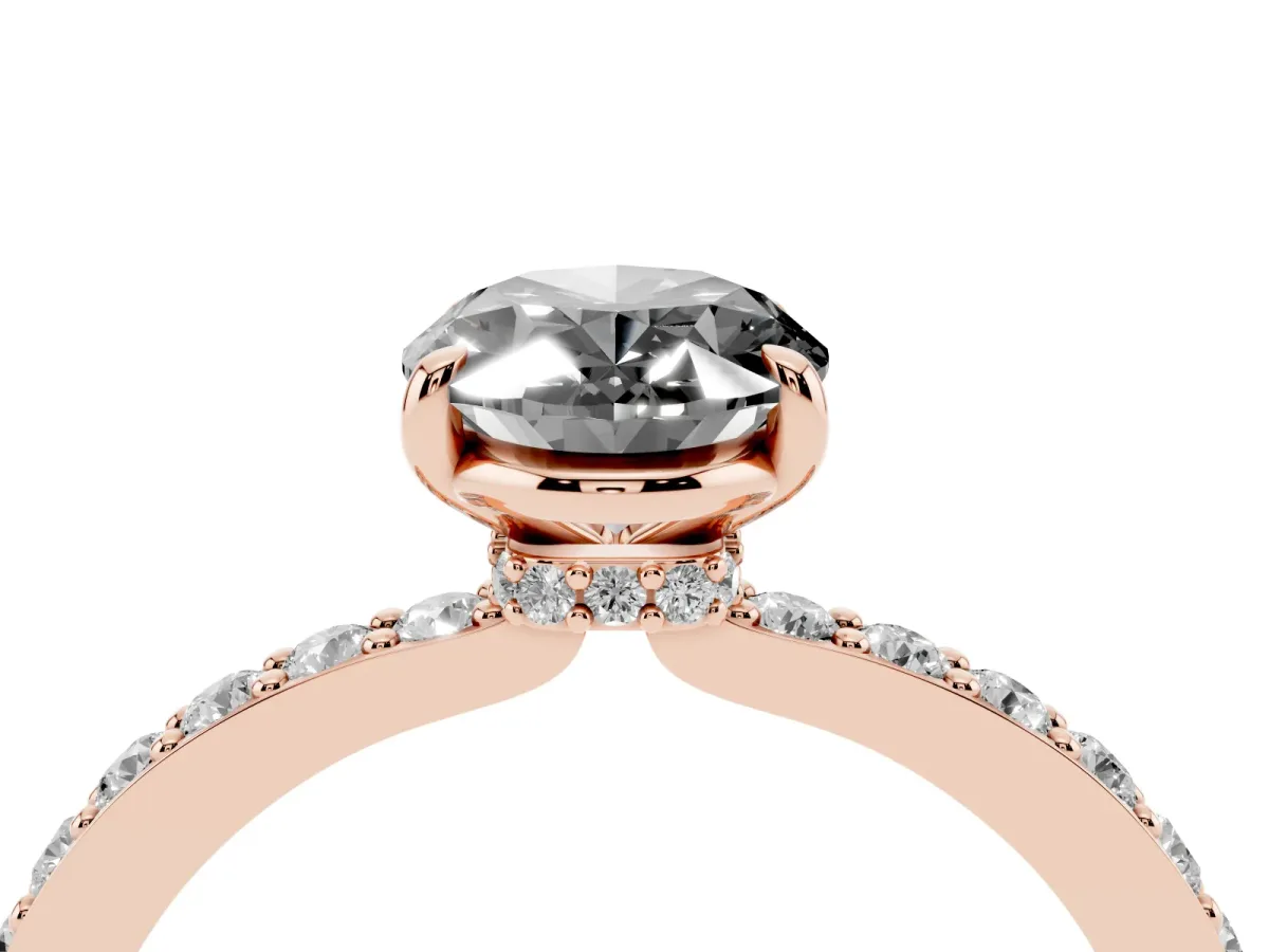 Fancy Black Oval Cut Diamond Pavé Engagement Ring with Round Accents and Prong Setting Rose gold