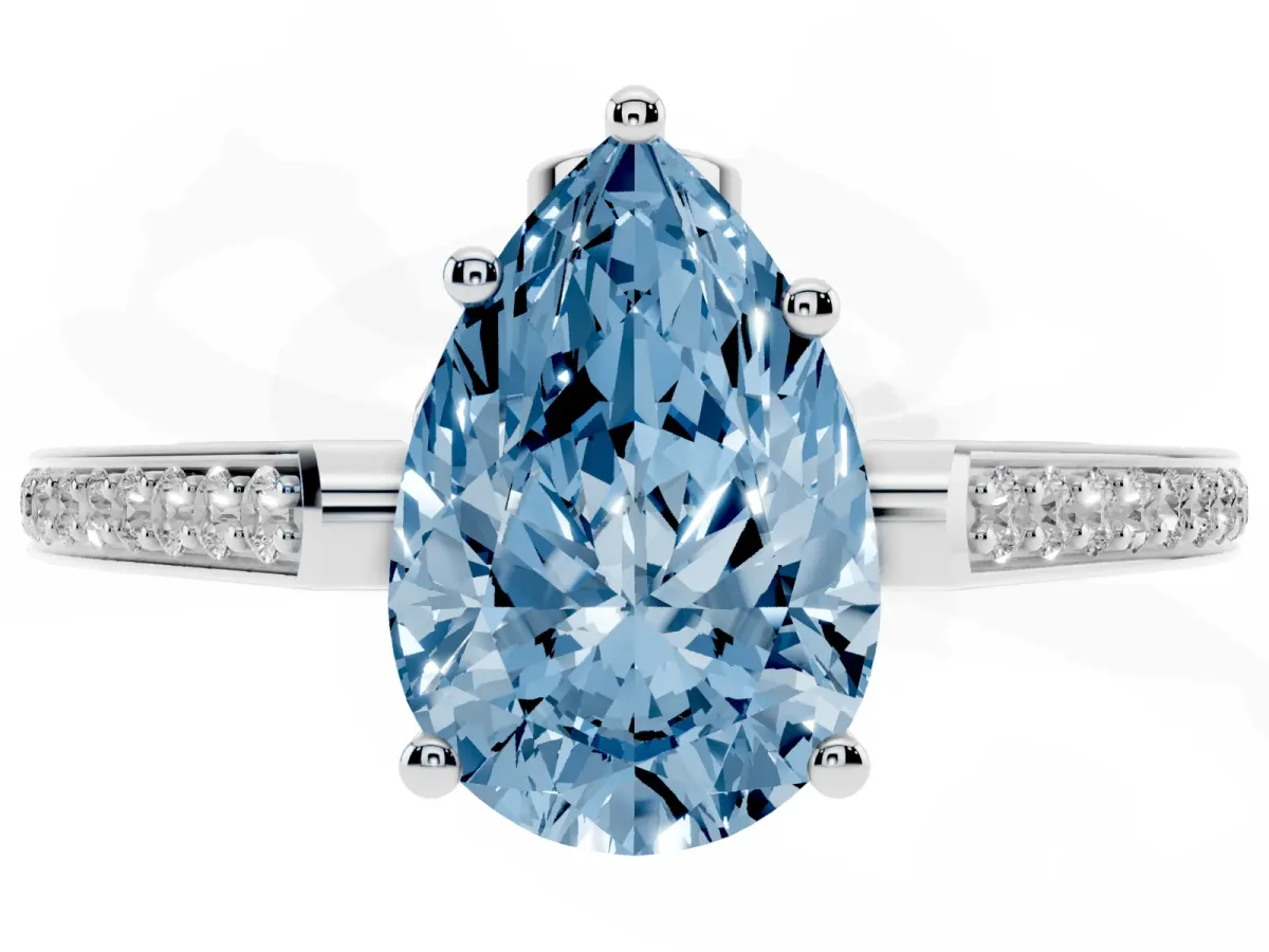 Fancy Blue Pear Cut Cut Cathedral Pave Diamond Engagement Ring with Six-Prong Setting Silver