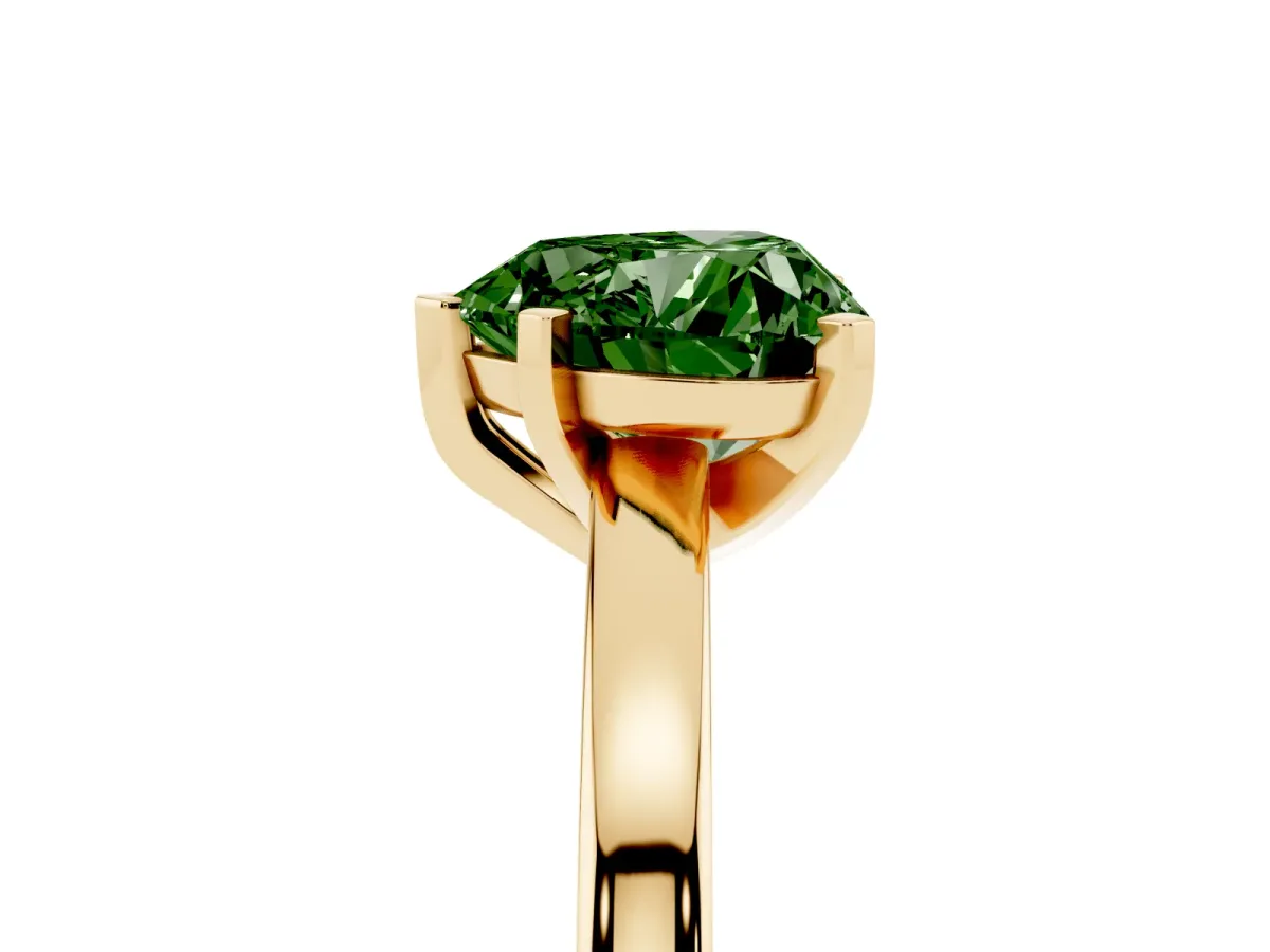Fancy Green Heart Cut Solitaire Diamond Engagement Ring with Four-Prong Setting on a Classic Band Yellow gold