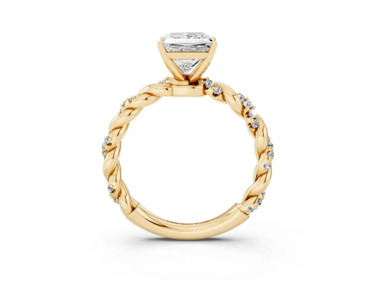 Princess Cut Diamond Solitaire Ring with Twisted Band and Pavé Accents Yellow gold