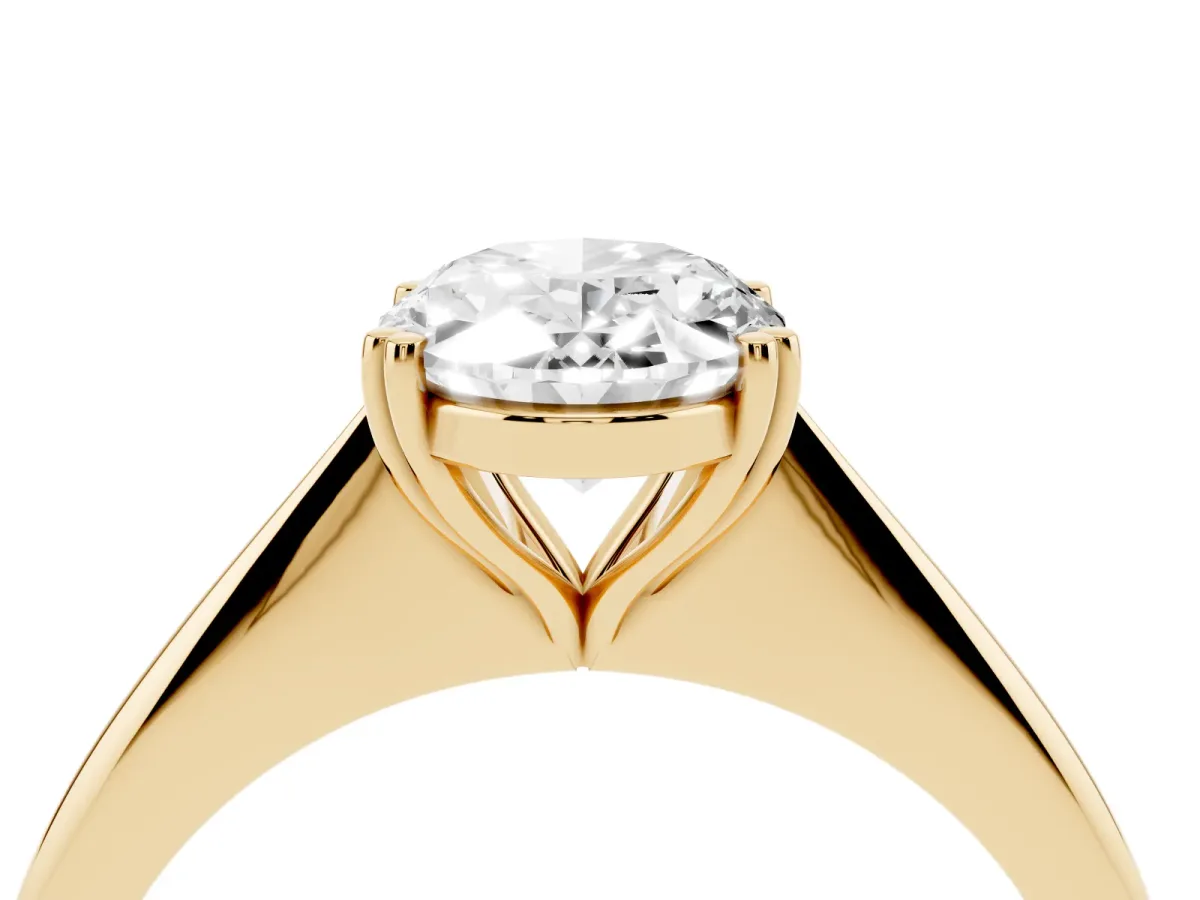 Oval Cut Solitaire Diamond Ring with Six-Prong Setting and Classic Band Yellow gold