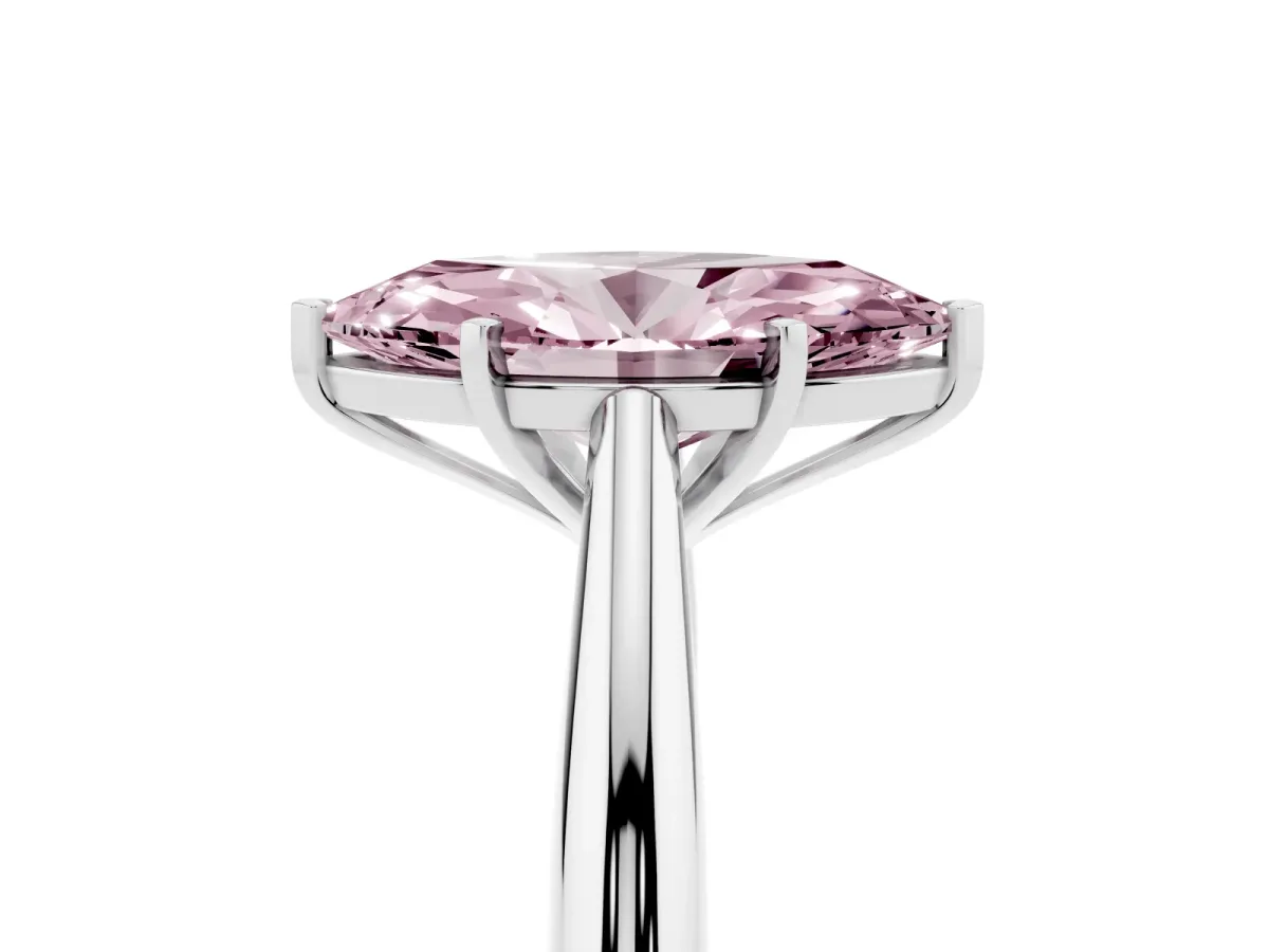 Fancy Pink Marquise Cut Diamond Solitaire Engagement Ring with Cathedral Setting and Four-Prong Mount Silver