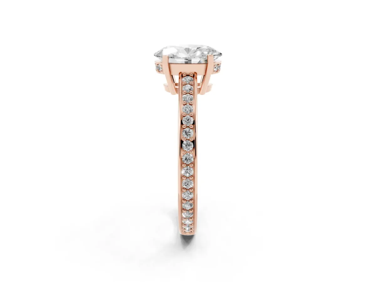 Oval Cut Solitaire Pavé Band Prong Setting Ring Rose gold