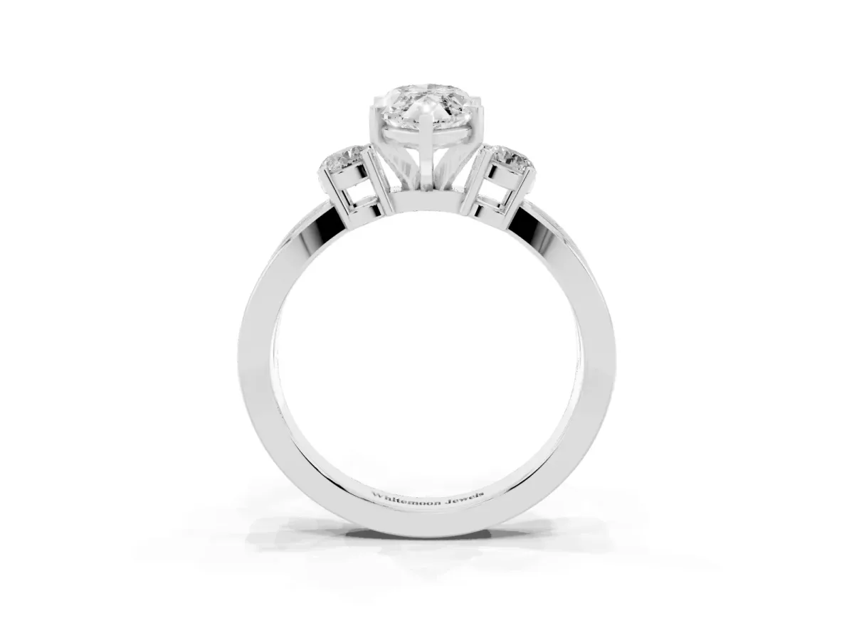 Three-Stone Marquise Cut Cut Diamond Twist Band with Prong Setting Silver