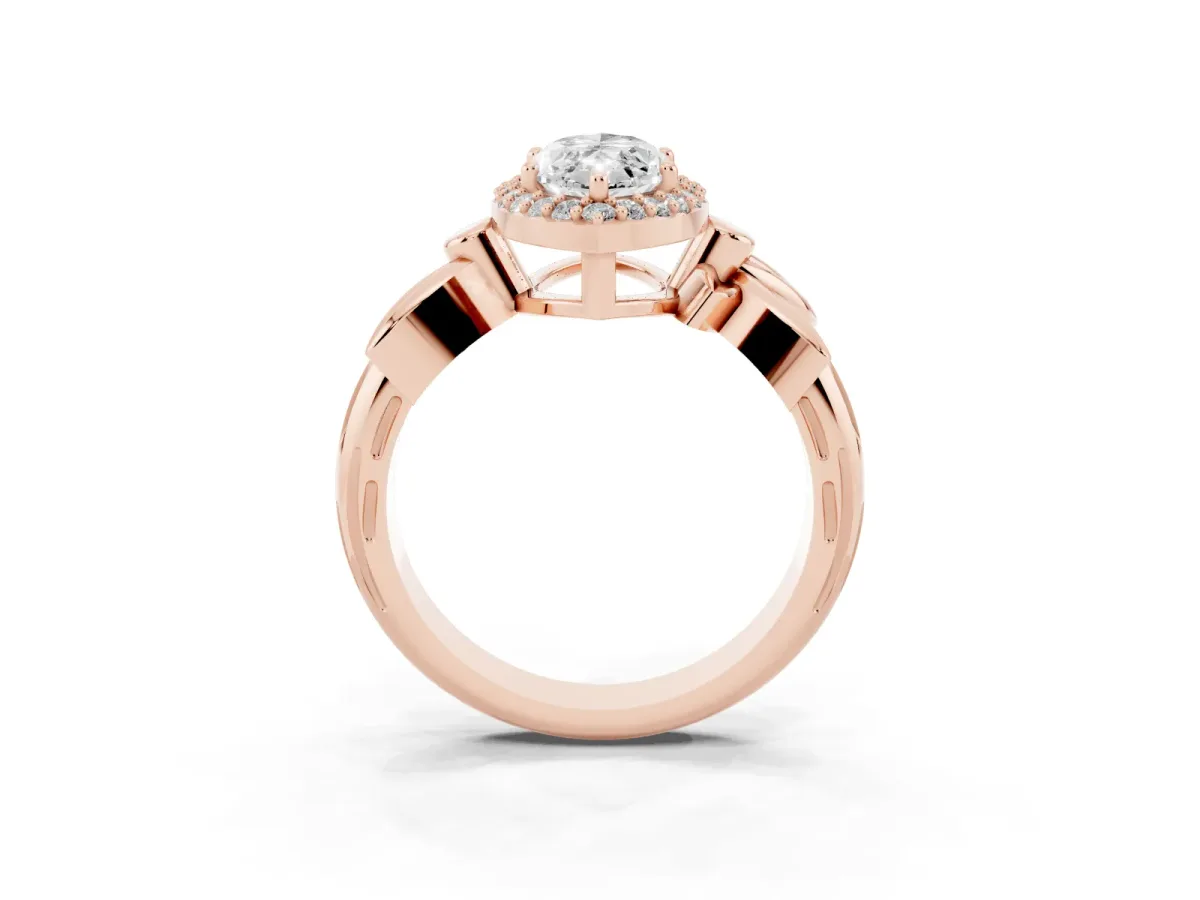 Marquise Cut Halo Diamond Floral Band with Four-Prong Setting Rose gold