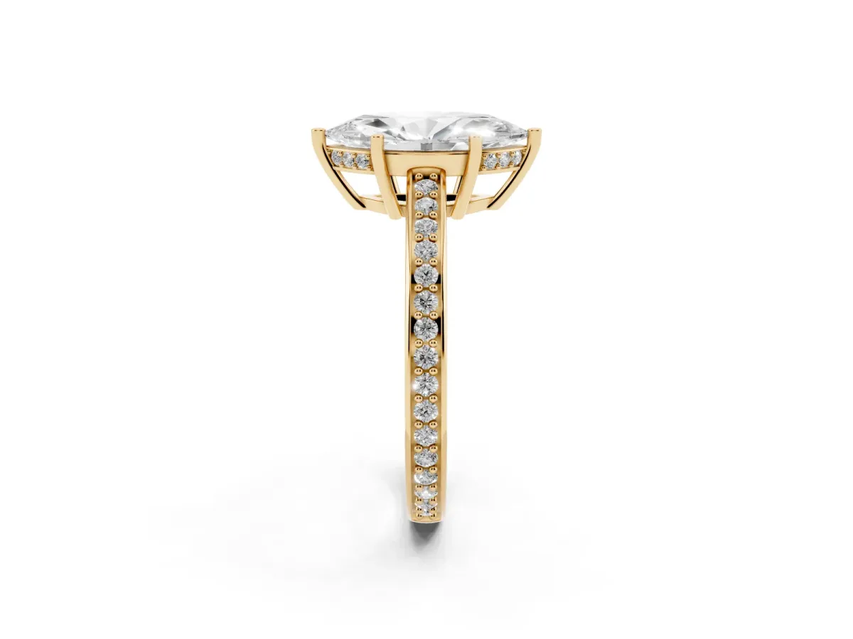 Marquise Cut Solitaire Pavé Band Prong Setting Ring Yellow gold