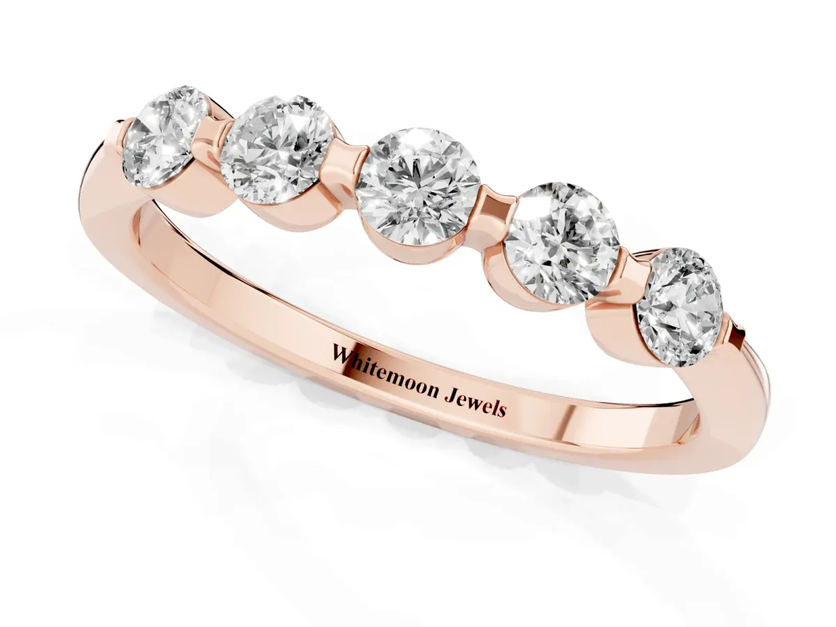 Five-Stone Round Cut Diamond Prong-Set Half Eternity Band Rose gold