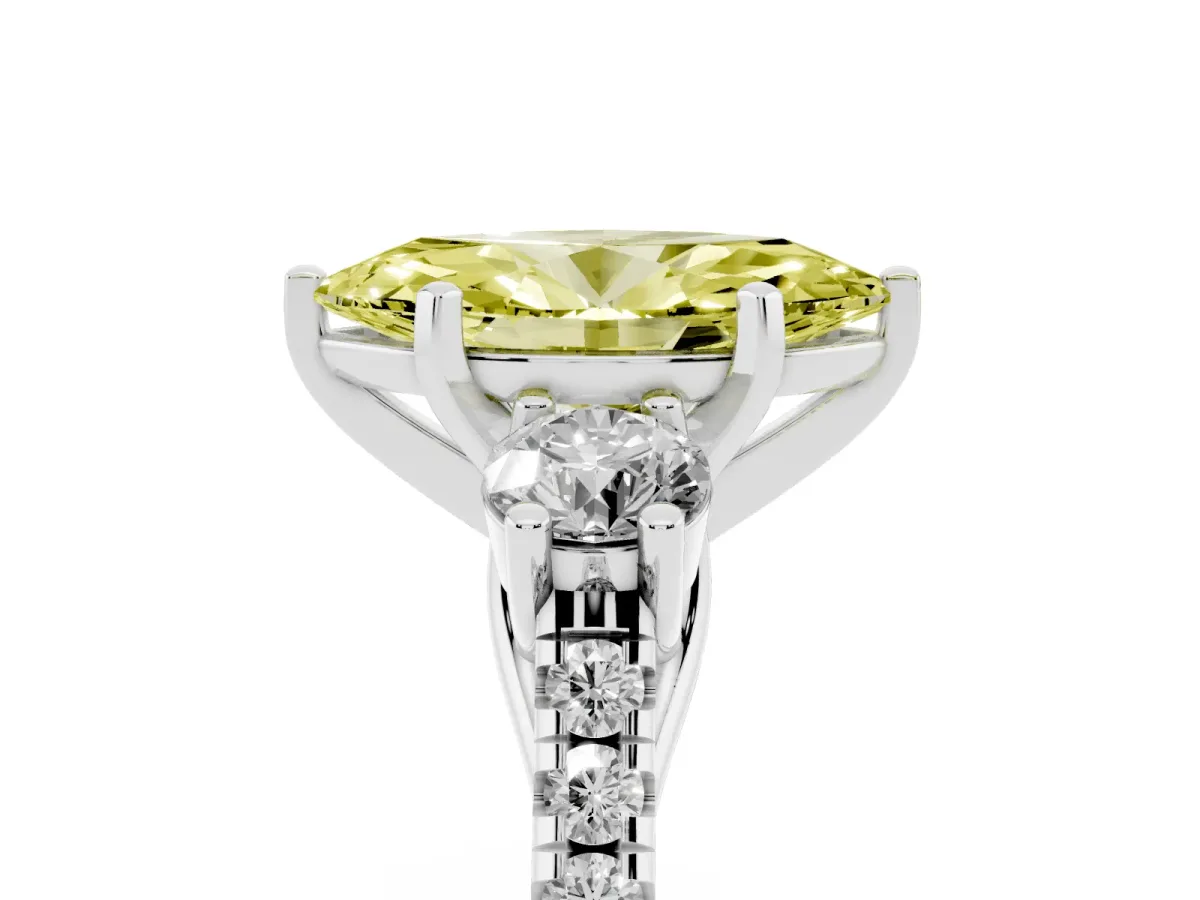 Fancy Yellow Three-Stone Marquise Cut Diamond Pavé Band with Four-Prong Setting Silver