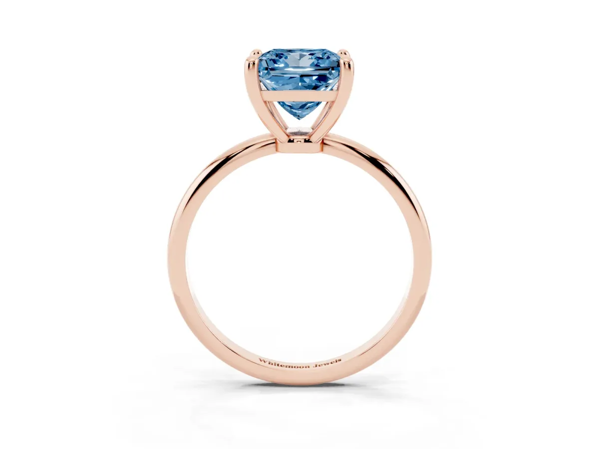 Fancy Blue Princess Cut Solitaire Diamond Ring with 4-Prong Setting on a Classic Band Rose gold