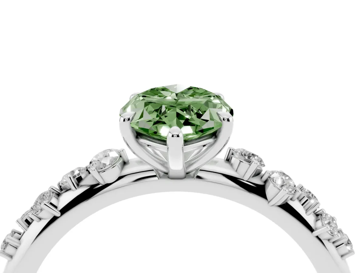 Fancy Green Marquise Cut Diamond Cluster Prong-Set Solitaire Ring White gold