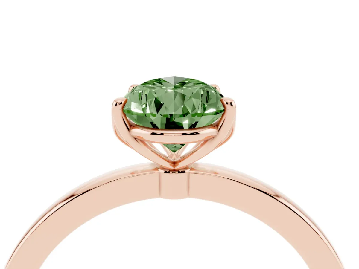 Fancy Green Pear Cut Diamond Solitaire Ring with Thin Band and Prong Setting Rose gold