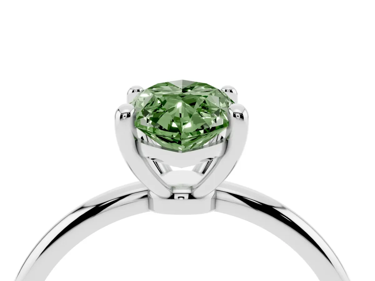 Fancy Green Marquise Cut Solitaire Diamond Ring with 4-Prong Setting on a Classic Band Platinum
