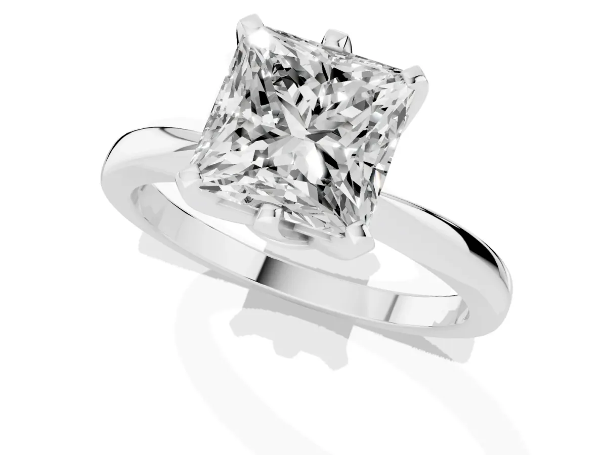 Princess Cut Solitaire Engagement Ring with Six-Prong Setting and Tapered Band White gold