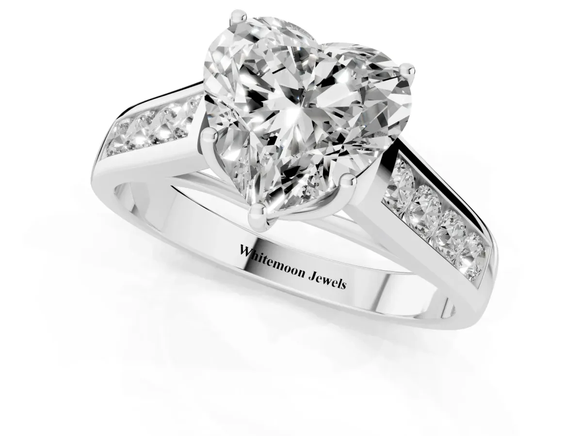 Heart Cut Brilliant Channel-Set Solitaire Ring with Four-Prong Setting Silver