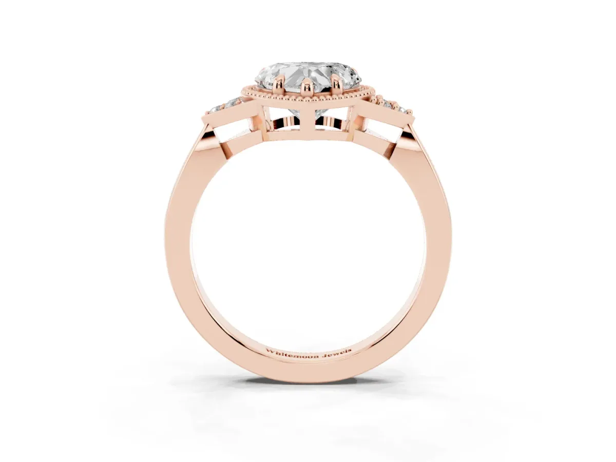 Heart Cut Diamond Halo Ring with Tapered Band and Four-Prong Setting Rose gold