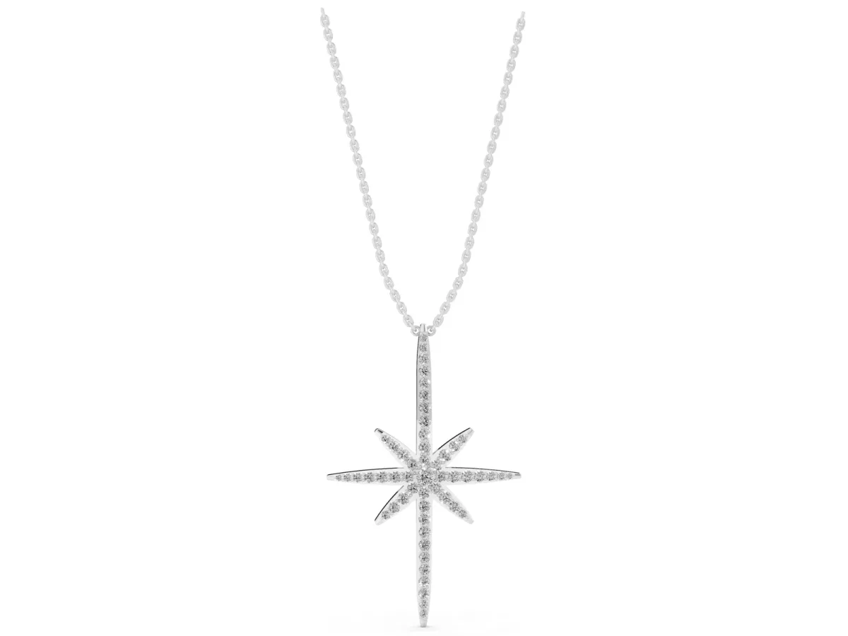 Pavé Round Diamond Starburst Pendant with Prong Setting Silver
