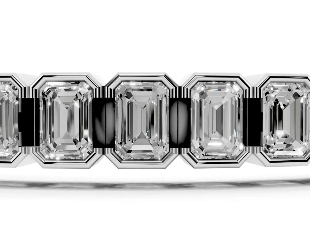 Emerald Cut Diamond Tennis Bracelet with Half Bezel Setting White gold