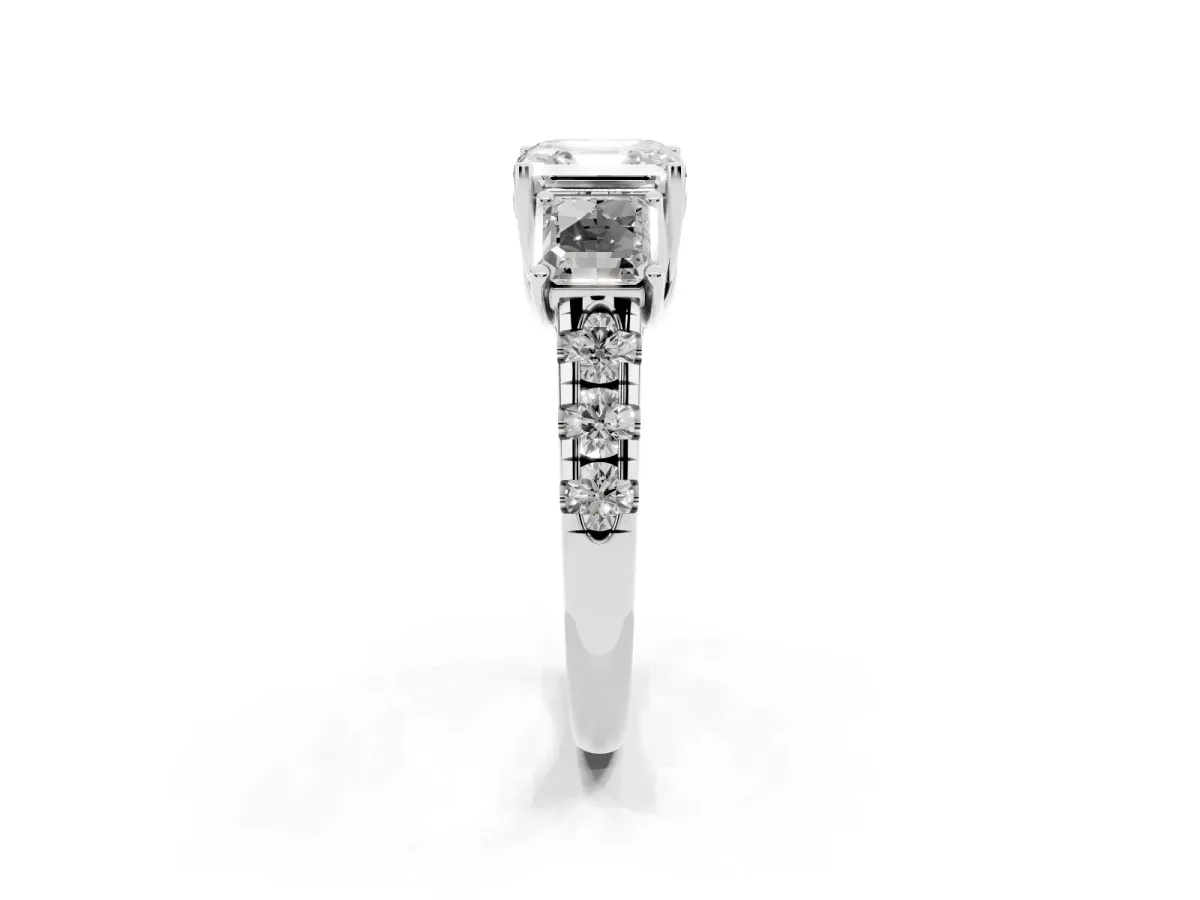 Three-Stone Asscher Cut Diamond Pavé Band with Prong Setting Platinum